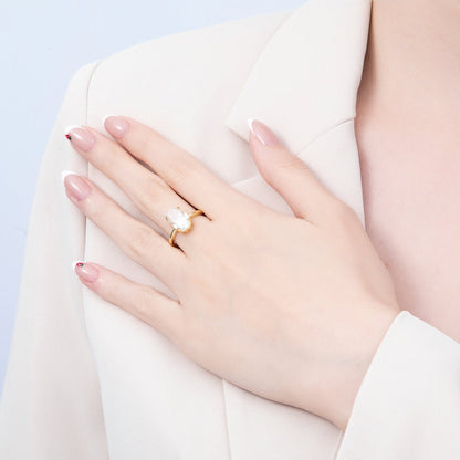 16K Gold Filled Clear CZ Oval Prong Solitaire Ring | Rings-00303