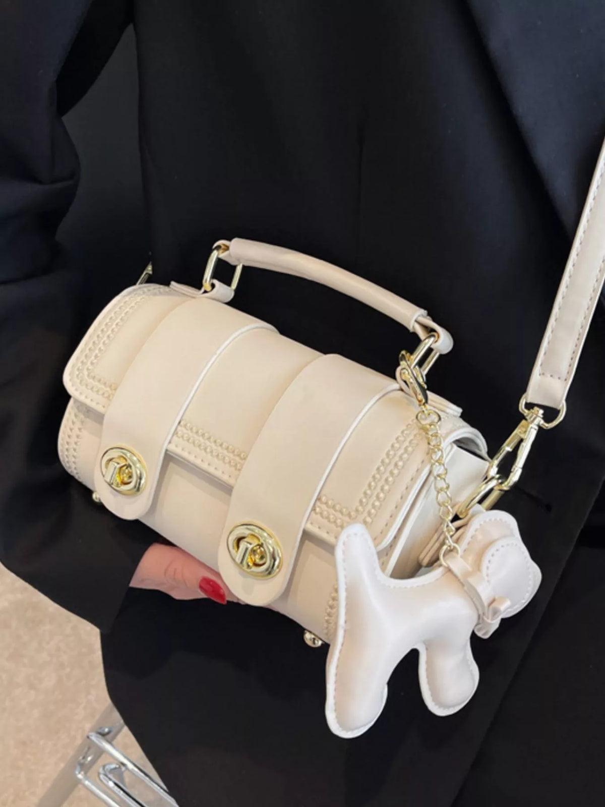 Leather Crossbody Bag with Charm