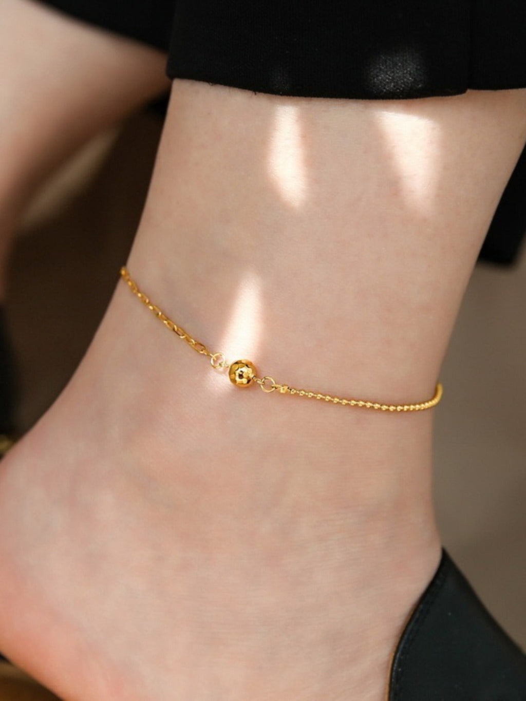 Light luxury laser bead splicing chain 18K gold anklet