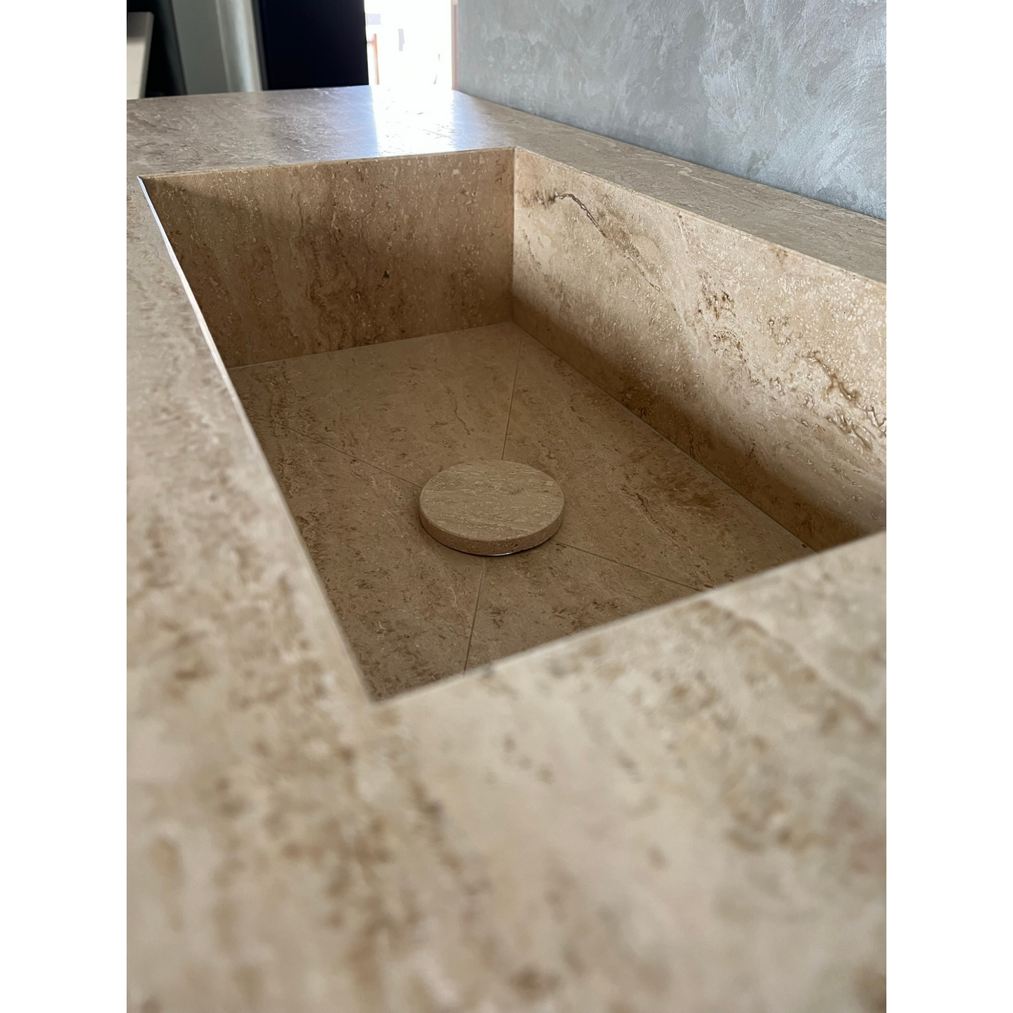 Travertine Beige Handcrafted Custom Bathroom Vanity Sink - Vein-Cut Natural Stone