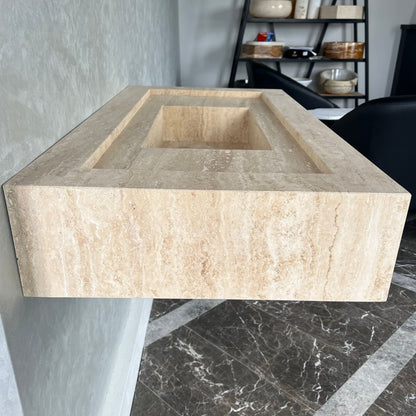 Handcrafted Travertine Natural Stone Bathroom Sink - Custom Artisan Masterpiece