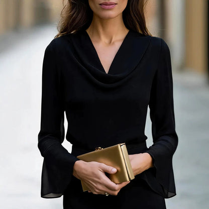 Cowl Neck Trumpet Cuff Blouse
