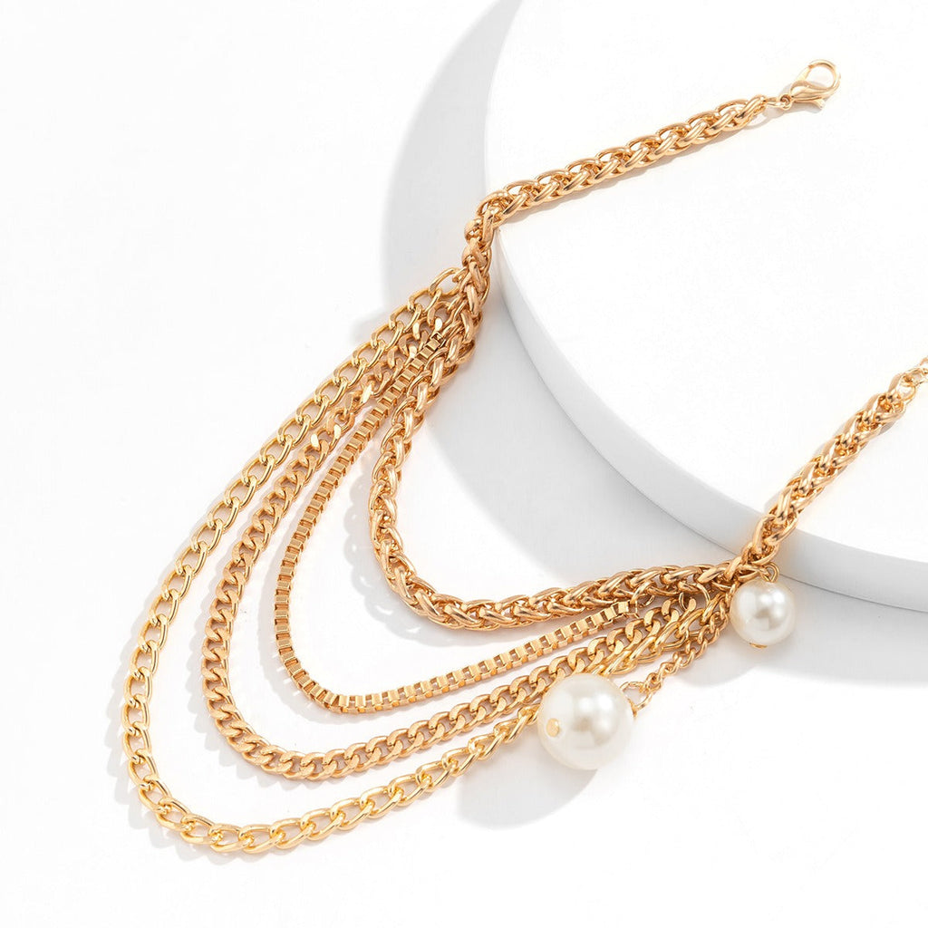Beach Imitation Pearl Pendant Tassel Chain Anklet
