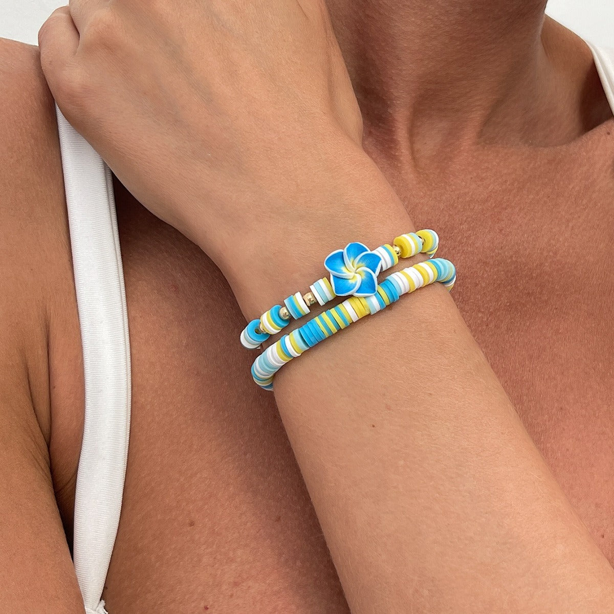 Bohemian Clay Flower Stretch Bracelet