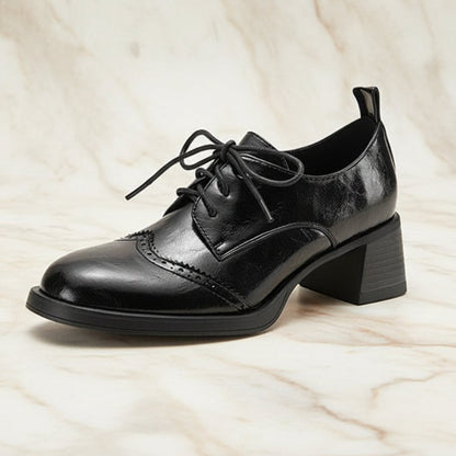 Brogue Lace-Up Oxford Pumps | Block Heel | Women's Chunky Heel Oxfords