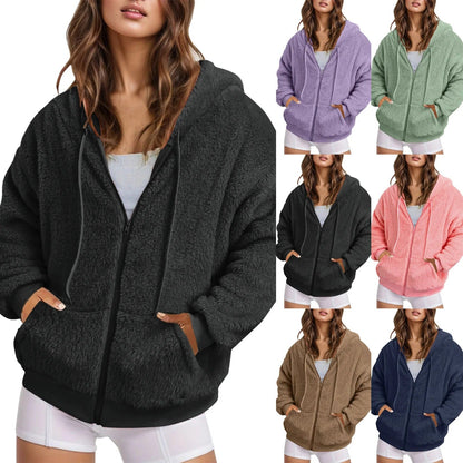Long Zip-Up Hoodie – Soft Cotton Velvet, Oversized Fit