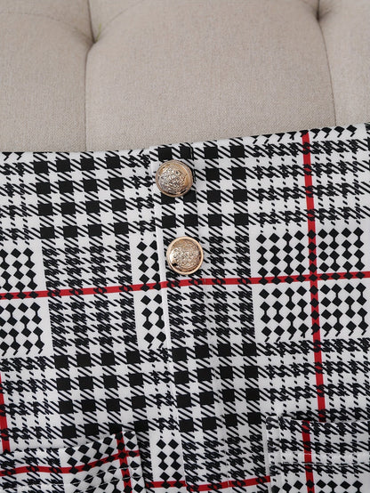 Plus Size Plaid Skirt Suit for Women – Two-Piece Blazer and High Waist Skirt Set