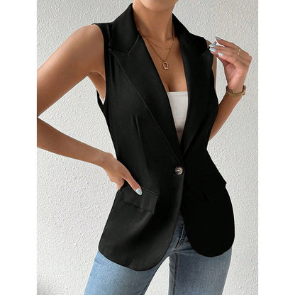 Women's Sleeveless Open-Front Vest Blazer – Work & Office Jacket