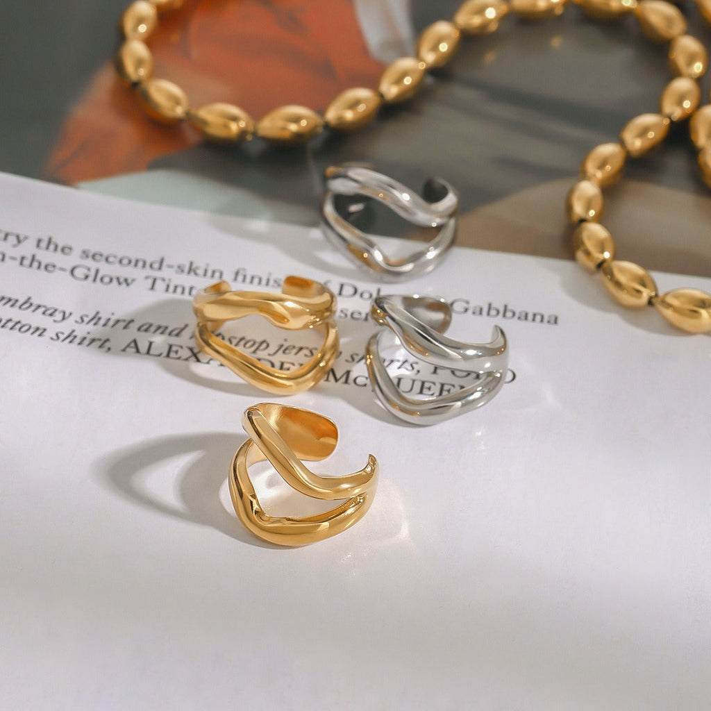 18K gold irregular shape with hollow design simple and elegant earrings