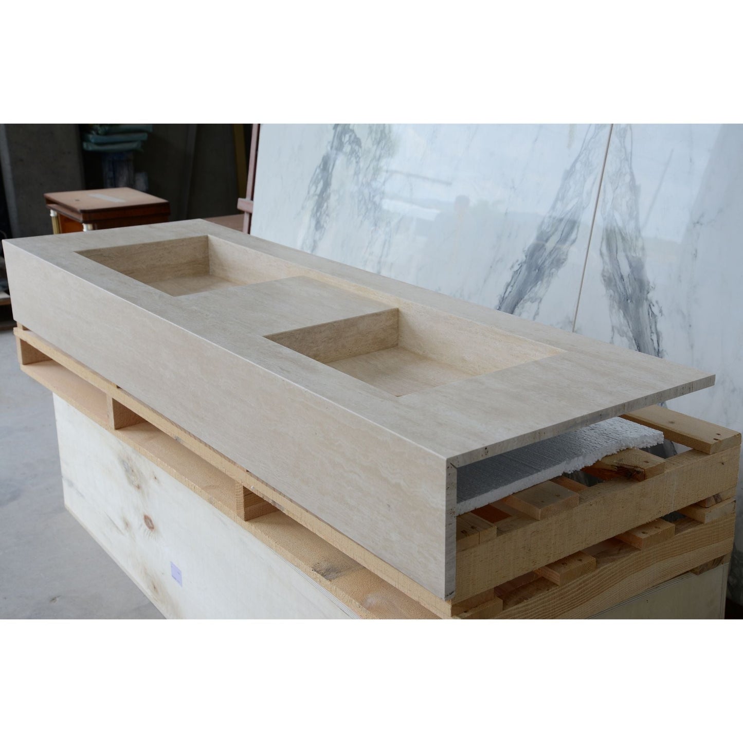 Travertine Double Sink - Handcrafted Custom Artisanal Stone Resort Luxury Bath