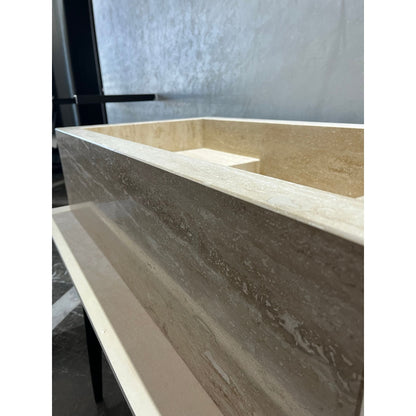 Travertine Handcrafted Custom Bathroom Sink with Natural Veining