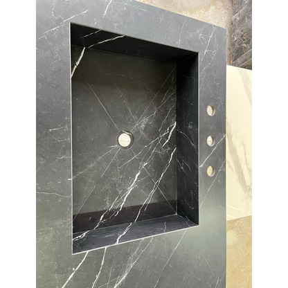 Nero Marquina Black Marble Look Engineered Porcelain Bathroom Sink - Hand-Crafted