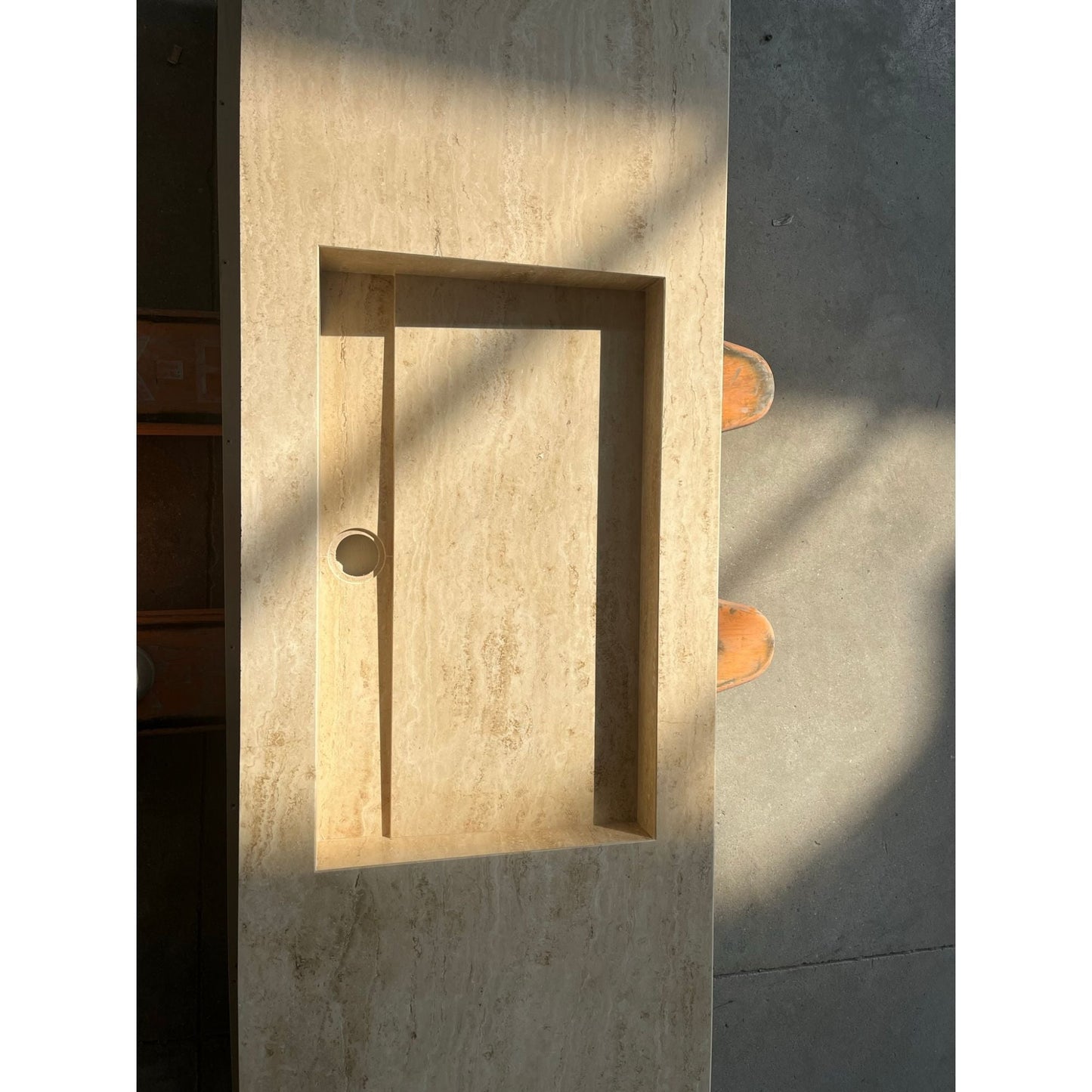 Travertine Sink Warm Beige Handcrafted Natural Stone Custom Design