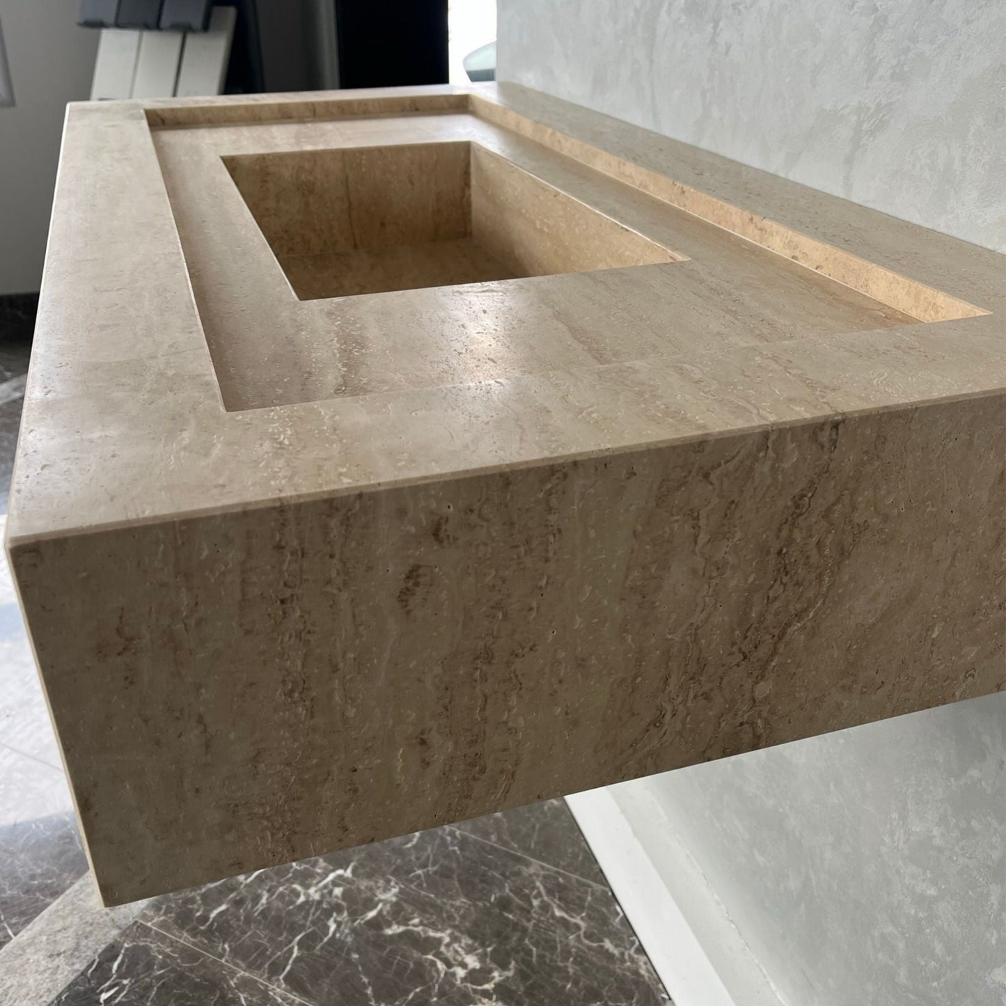 Handcrafted Travertine Natural Stone Bathroom Sink - Custom Artisan Masterpiece