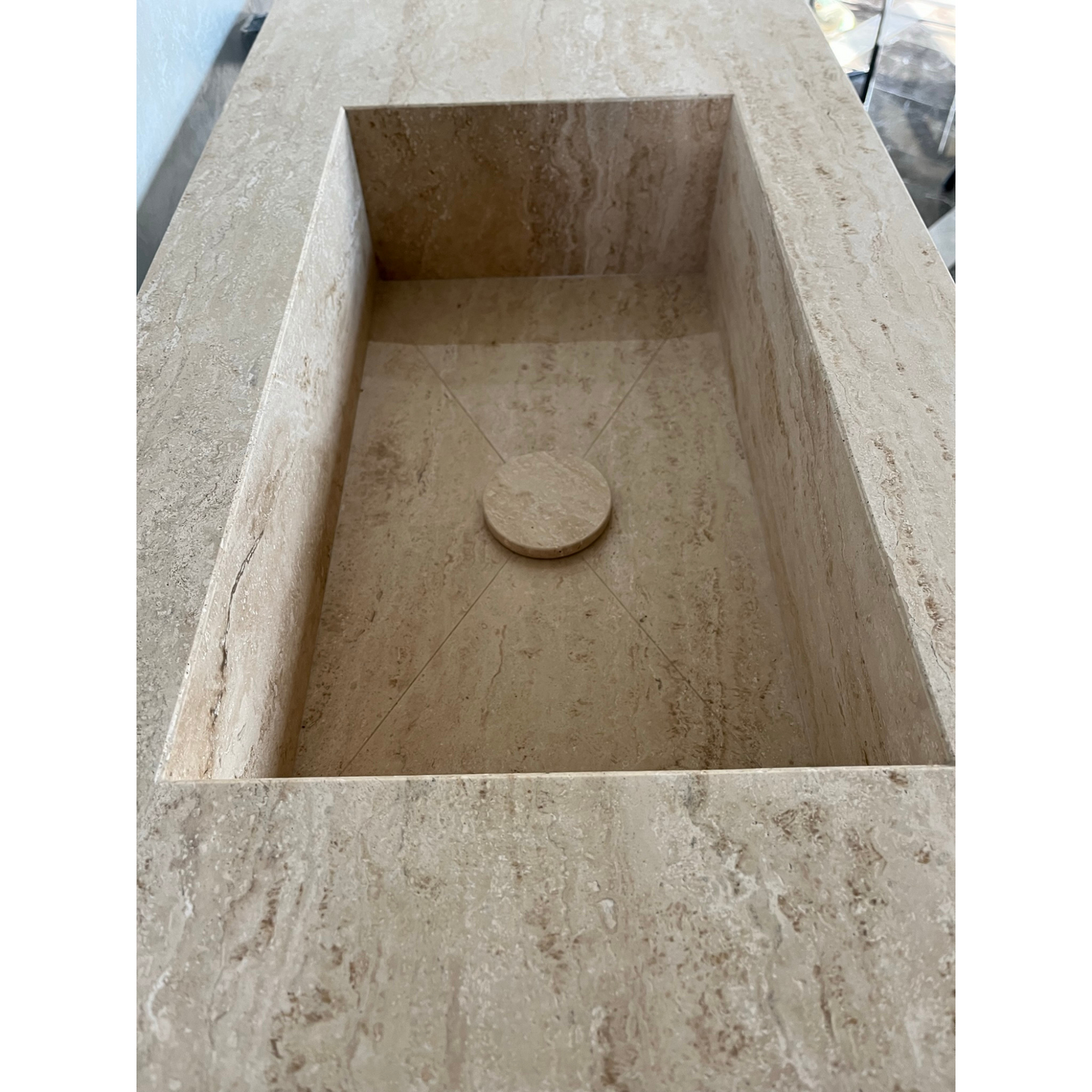 Travertine Beige Handcrafted Custom Bathroom Vanity Sink - Vein-Cut Natural Stone