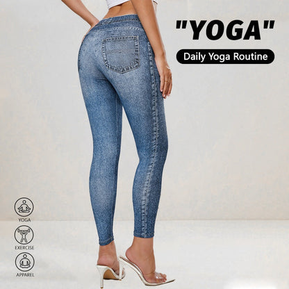 Retro Denim-Look Butt-Lifting Yoga Leggings – High-Elastic Fitness Pants