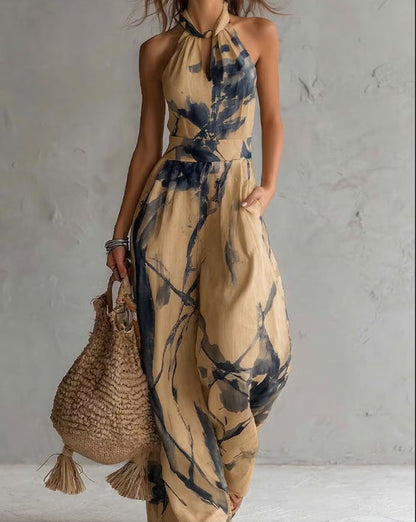 Women's Halter Backless Wide-Leg Jumpsuit | Boho Beach Jumpsuit in 7 Colors