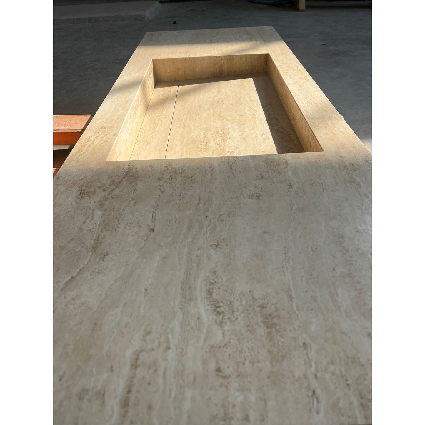 Travertine Sink Warm Beige Handcrafted Natural Stone Custom Design