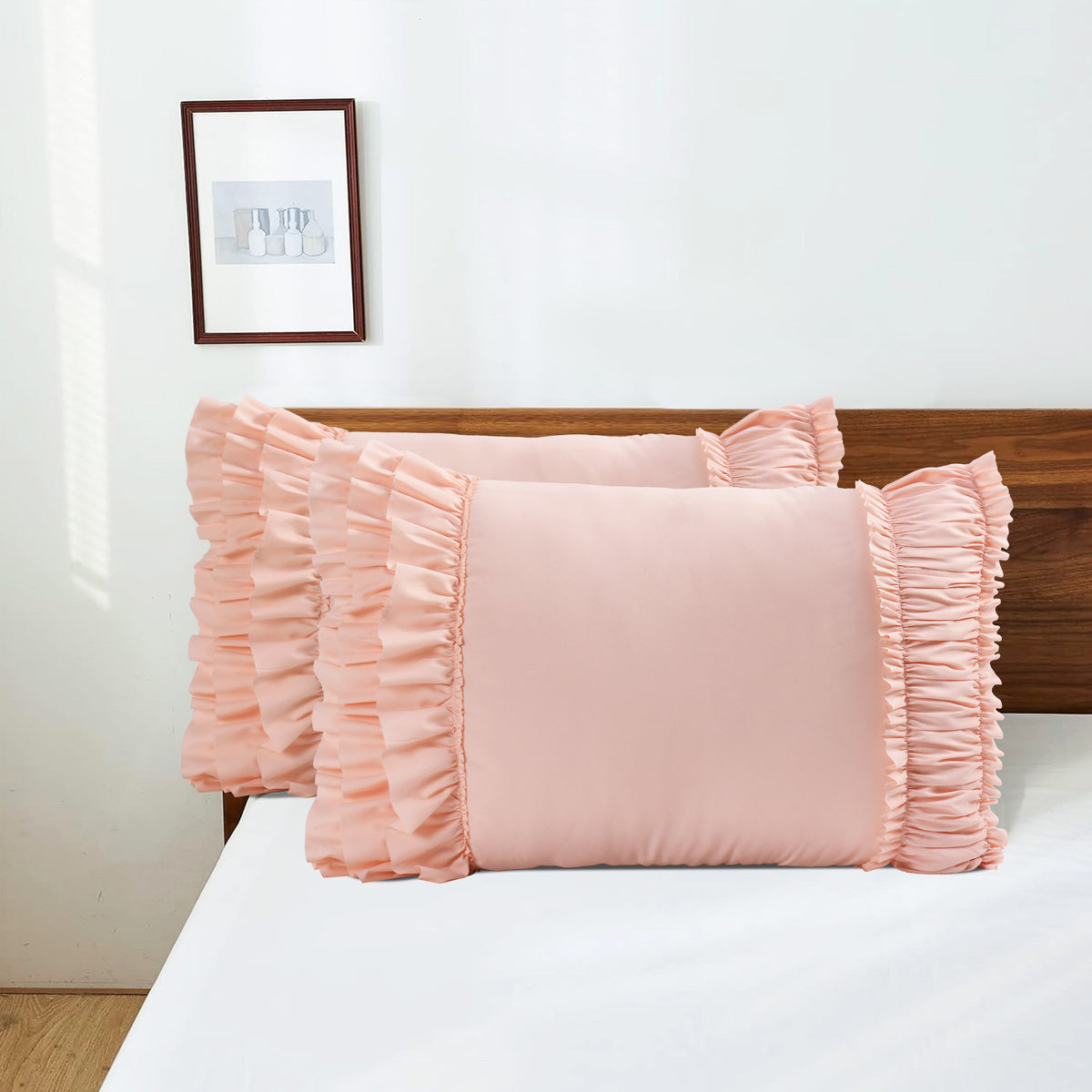 Closeout - Pack of 2 French Country Style Chic Ruffle Pillow Shams