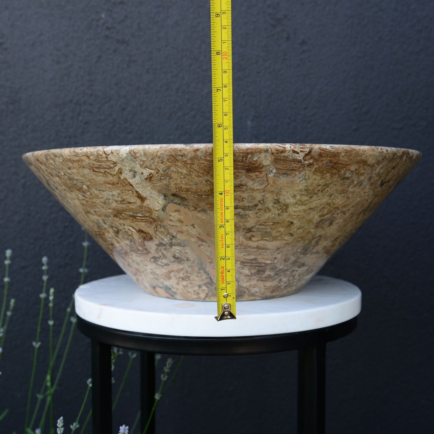 Valencia Travertine Conical Stone Vessel Sink Handmade Carved