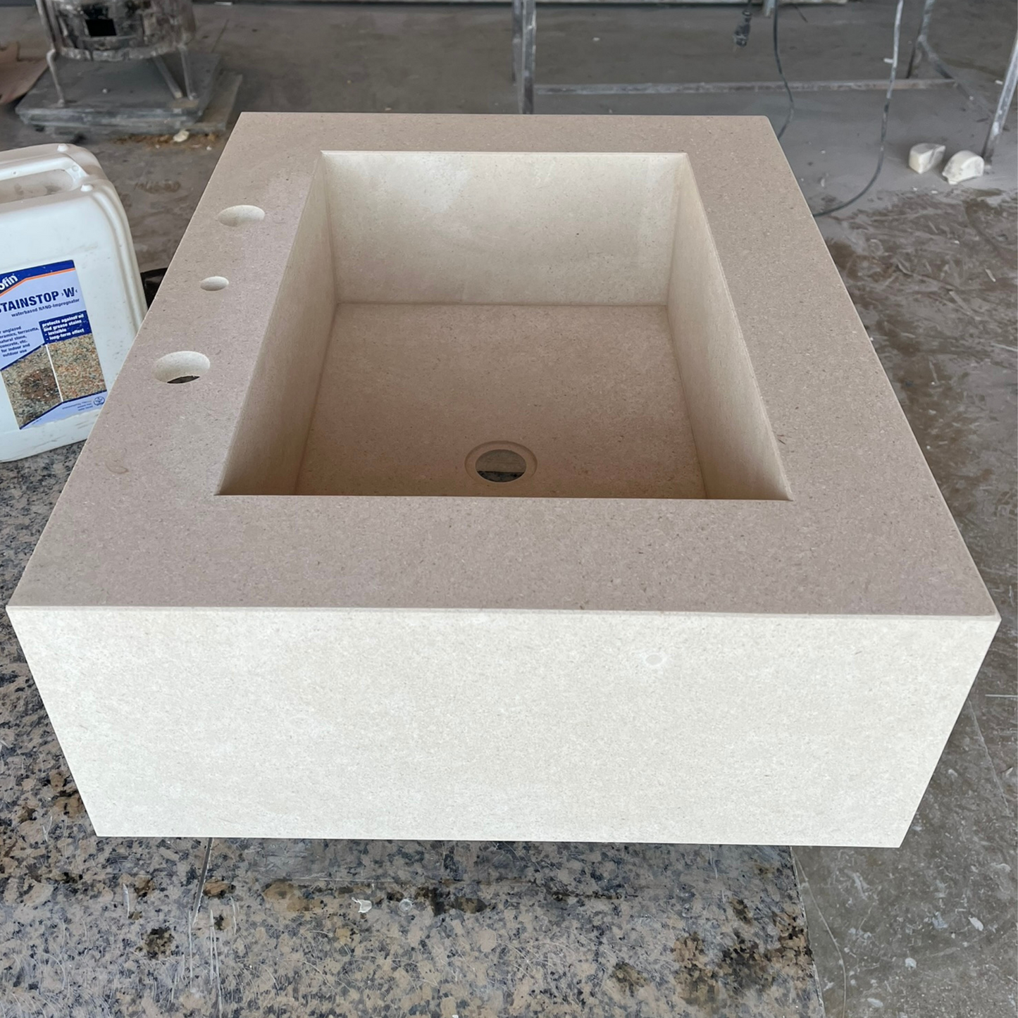 Handcrafted Custom Limestone Bathroom Sink with Natural Stone