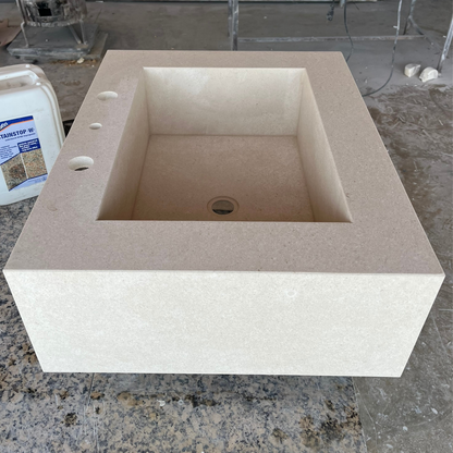Handcrafted Custom Limestone Bathroom Sink with Natural Stone