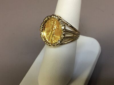 Fancy Ladies Solid White/Yellow/Rose Gold Handmade Coin Ring , 1/10oz Coin ,