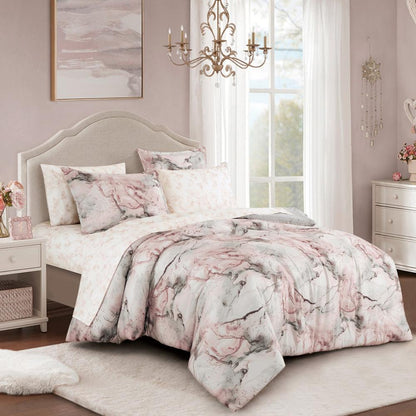 Closeout - 7 Piece Abstract Print Comforter Set with Bed Sheet Set, 22896