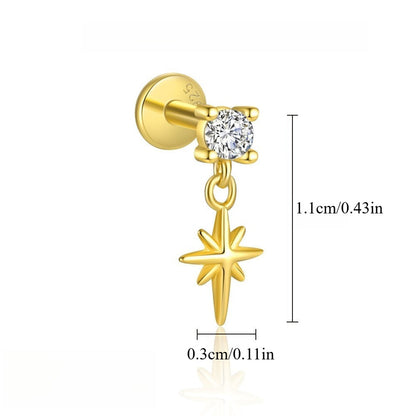 S925 silver starburst stud earrings with diamonds.