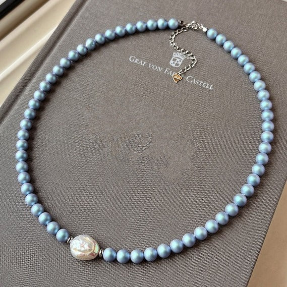 Freshwater Pearl Set: Iridescent Blue Pearl Necklace, Bracelet, and Hoop Earrings