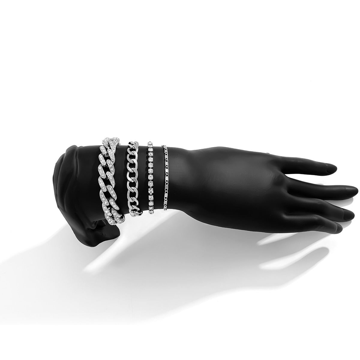 Hip-hop retro diamond-studded Cuban chain bracelet set