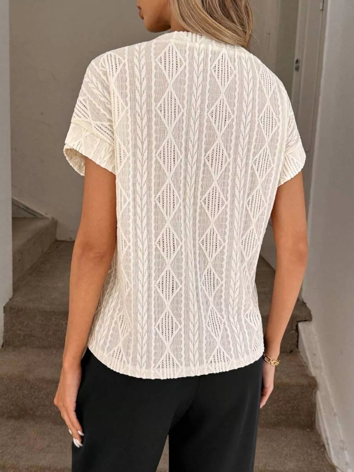 Diamond Pattern Round Neck Top
