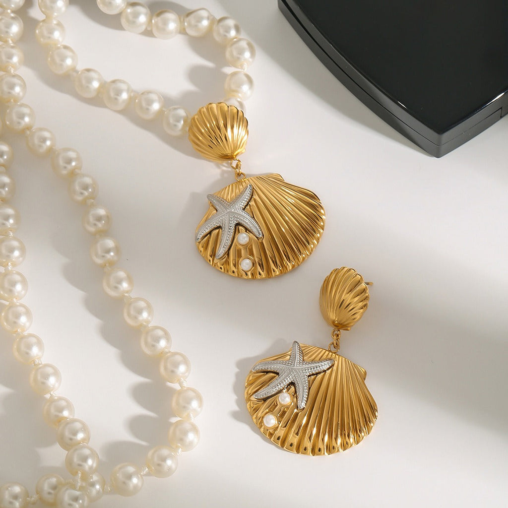 18K shells and starfish design exquisite and unique earrings