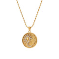 18K gold round necklace with sun and moon pattern and diamond design