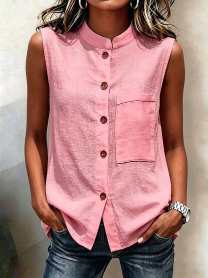 Women's Sleeveless Crop Top with Buttoned Pockets – Solid Color