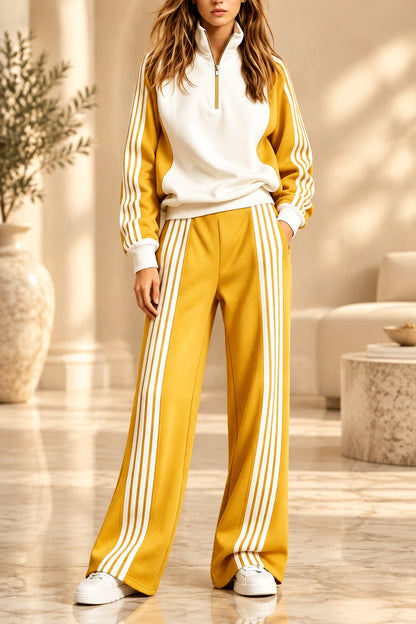 Women's Three-Stripe Colour-Block Half-Zip Sweatshirt & Wide-Leg Track Trouser Set
