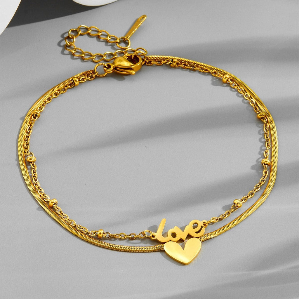 18k gold English letter heart titanium steel anklet