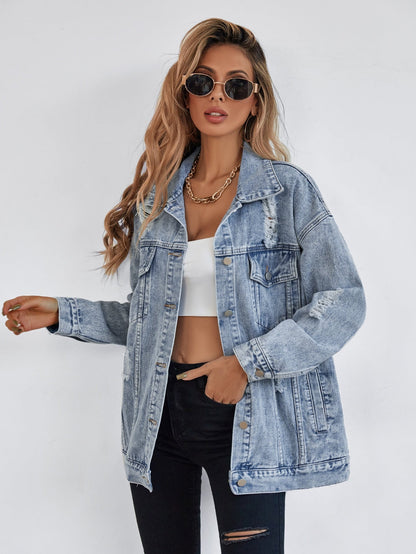 Women's Distressed Boyfriend Denim Jacket