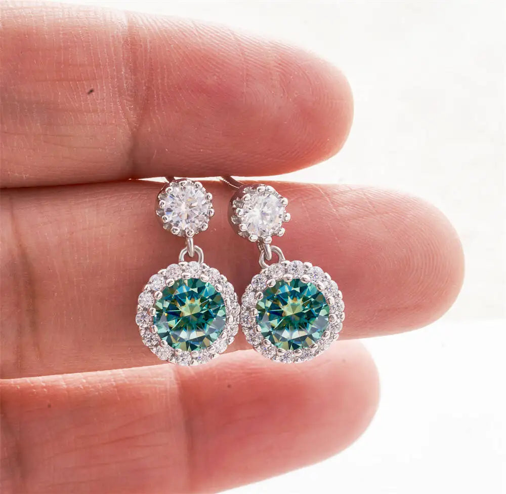 Moissanite Halo Drop Earrings in 925 Sterling Silver