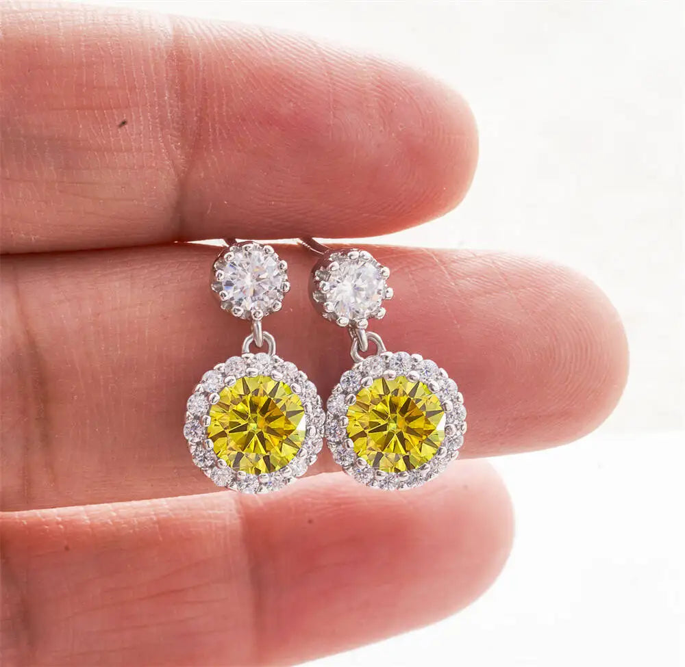 Moissanite Halo Drop Earrings in 925 Sterling Silver
