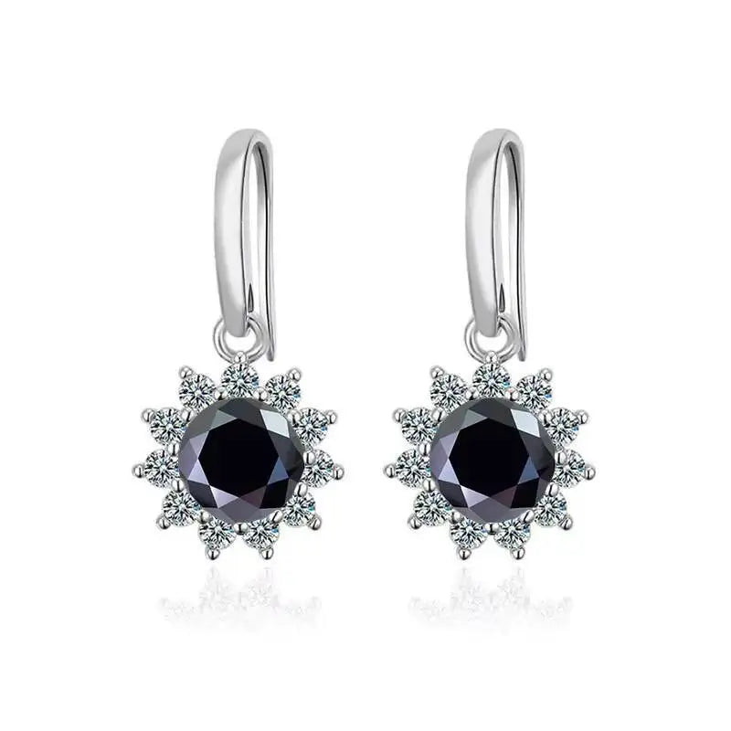 Colorful Sunburst Moissanite Drop Earrings in Sterling Silver