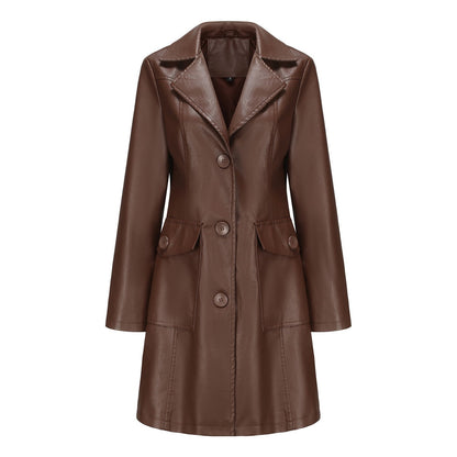 Women’s Long Leather Trench Coat – Fashion Outerwear