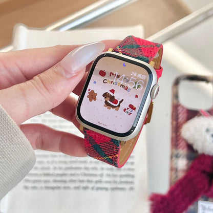 Christmas-themed Wool And Leather Watch Strap Suitable For