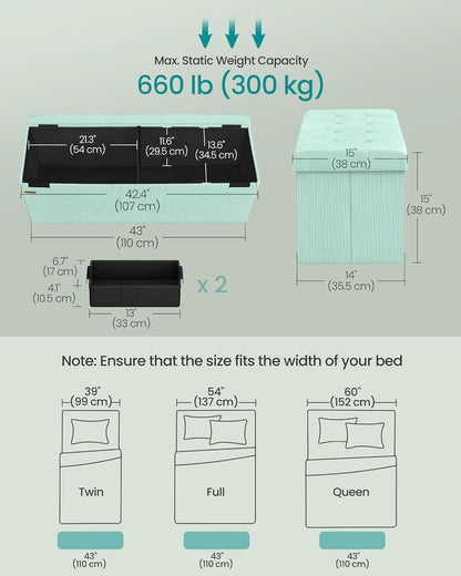 Moon light Green Foldable Storage Ottoman Bench Room