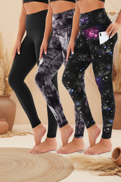 3-Pack High-Waisted Cropped Yoga Pants with Slanted Pockets