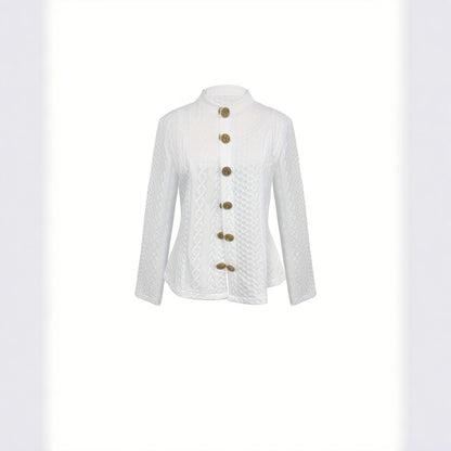 Women’s Textured Stand Collar Jacket – Solid Color
