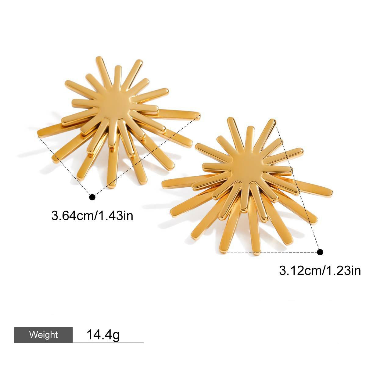 18K gold sun-shaped earrings with simple and elegant design