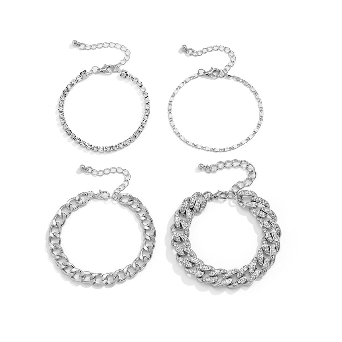 Hip-hop retro diamond-studded Cuban chain bracelet set