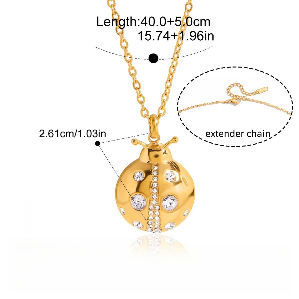 18k gold ladybug titanium steel necklace and earrings
