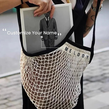 1PCS Personalised Name Mesh organic Cotton Bag